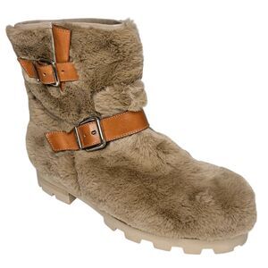 Jimmy Choo Youth II Teddy Faux Fur Ankle Boots Tan Size 40 Women’s Designer